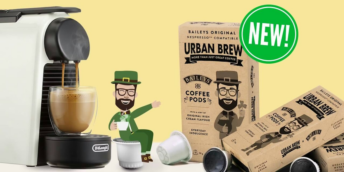 Image of Baikeys coffee pods and a coffee machine making coffee.